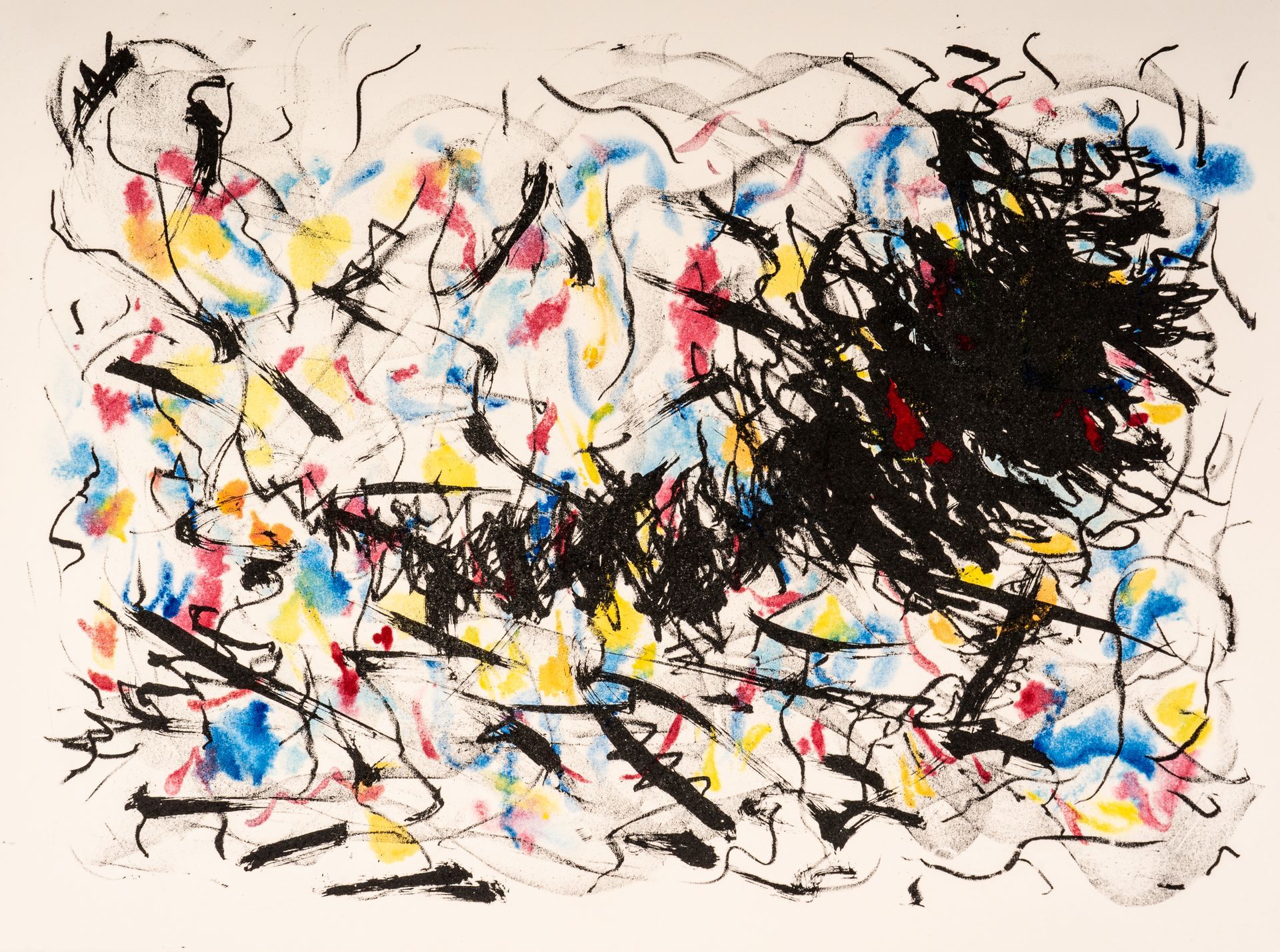 A painting with a lot of colorful lines on a white background