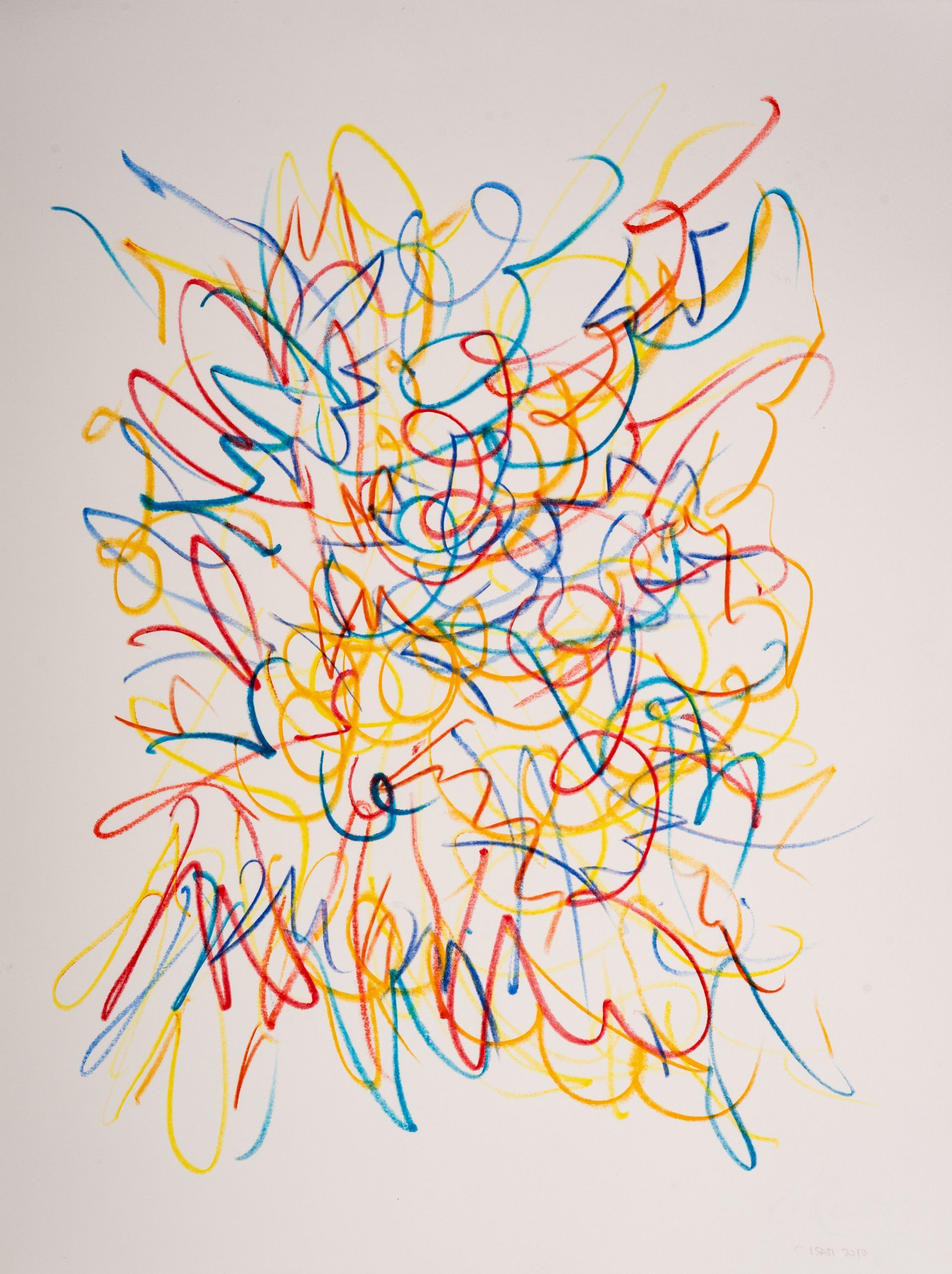 A drawing of colorful lines on a white background