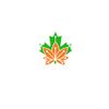Green and orange maple leaf with tech circuit design.