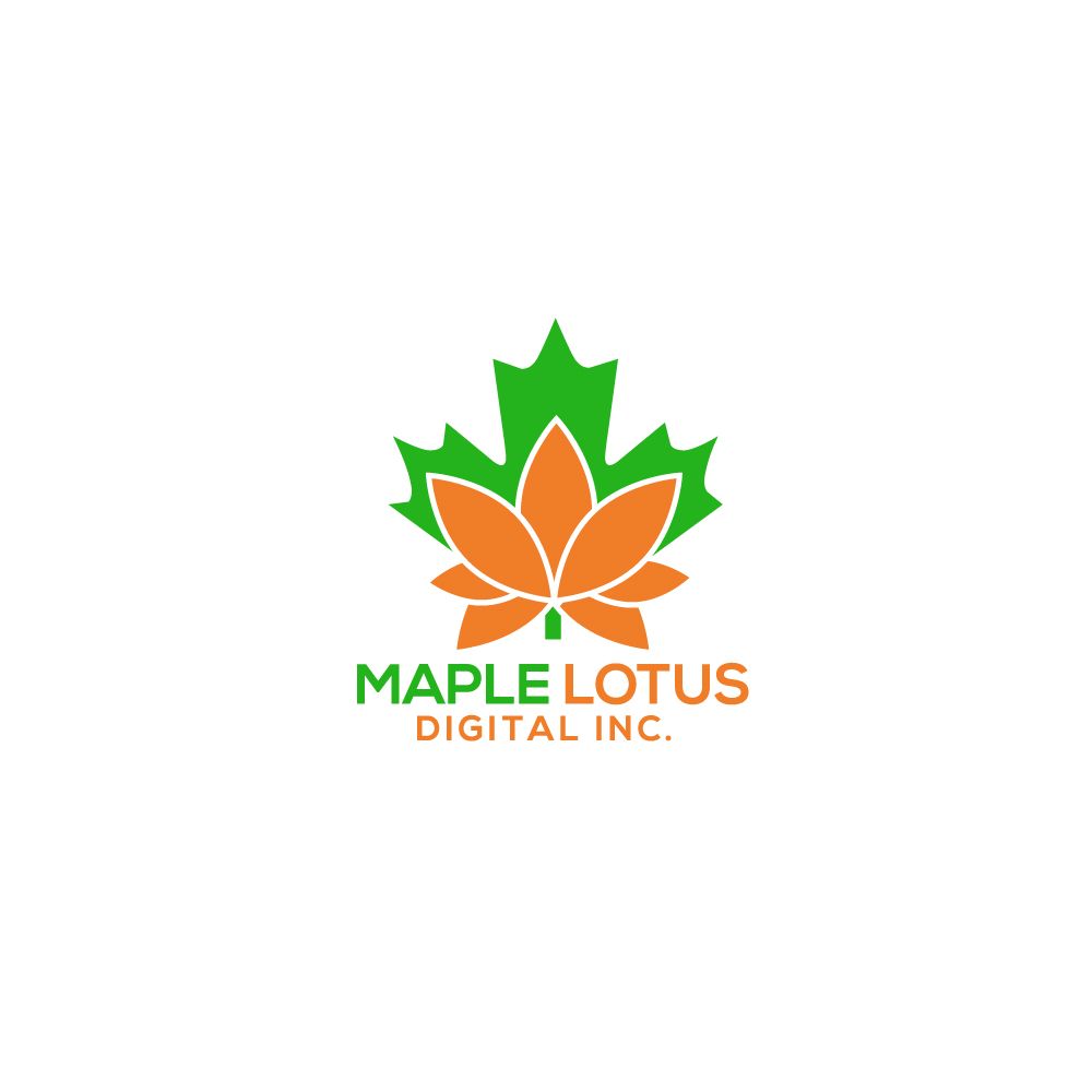Logo of a maple leaf and lotus flower in green and orange with text 