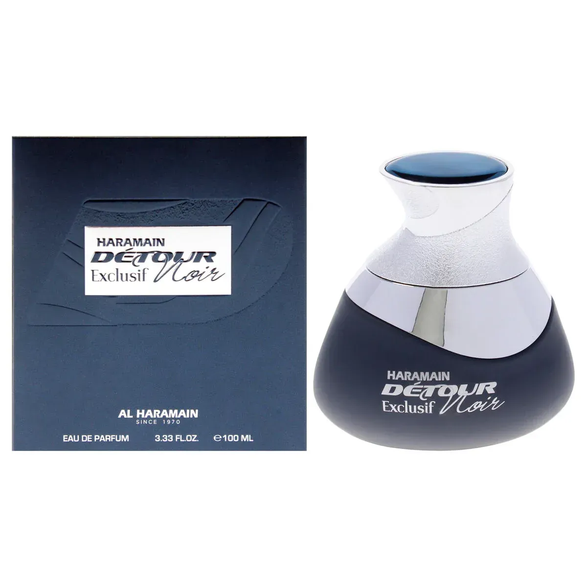 A bottle of perfume next to a box that says detour