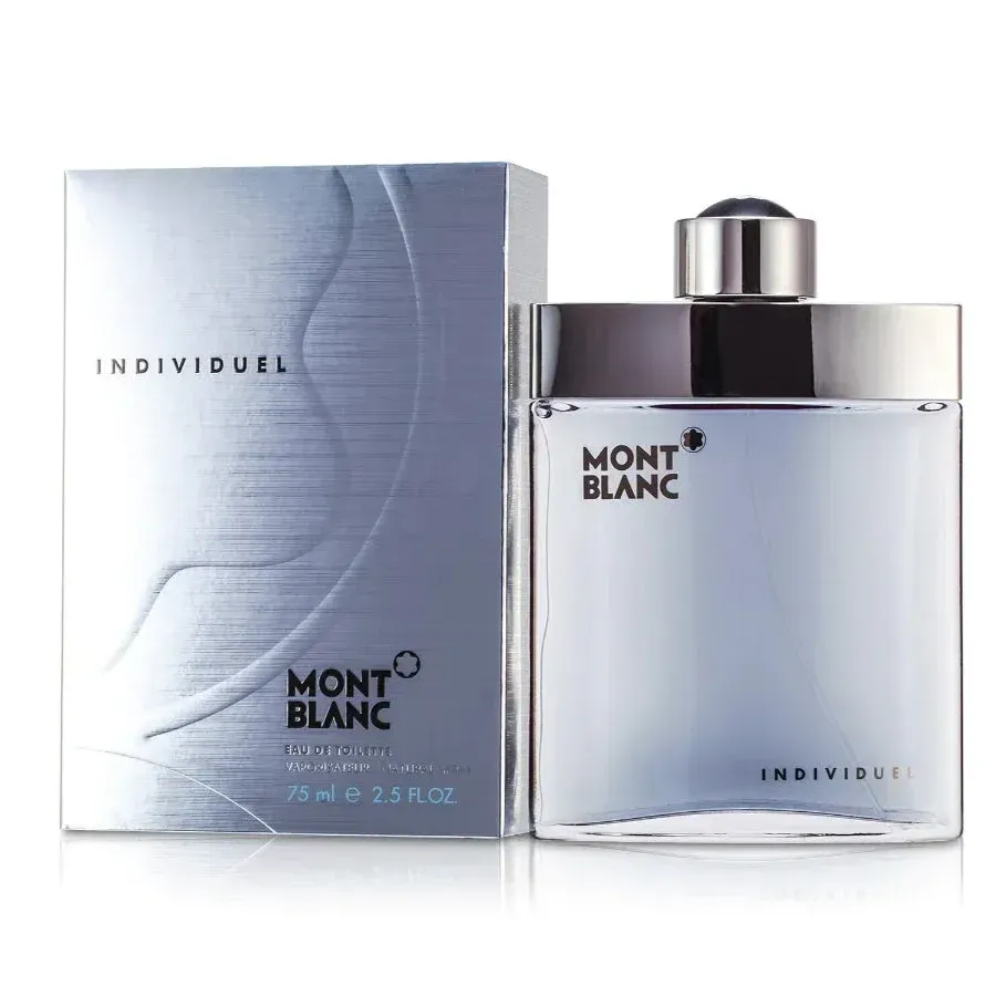 A bottle of mont blanc cologne next to its box.