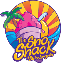 The SnoShack logo – colorful shaved ice and tropical treats stand