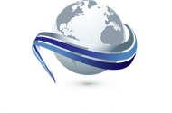 a globe with a blue ribbon around it on a white background .