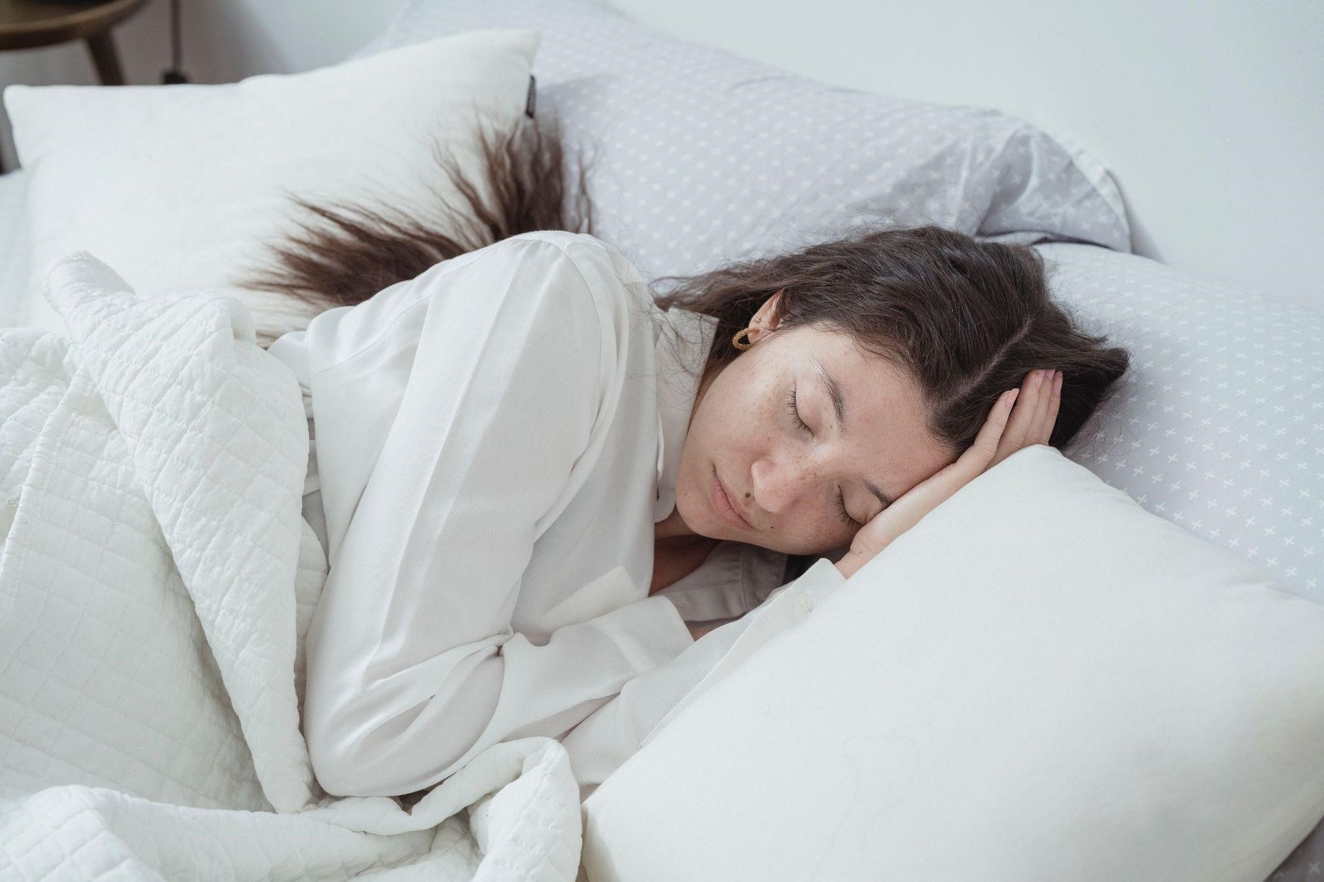 A portrait of a woman suffering from sleep apnea