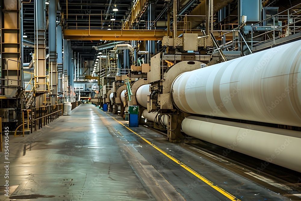 Industrial paper manufacturing equipment, large rollers in a factory setting.