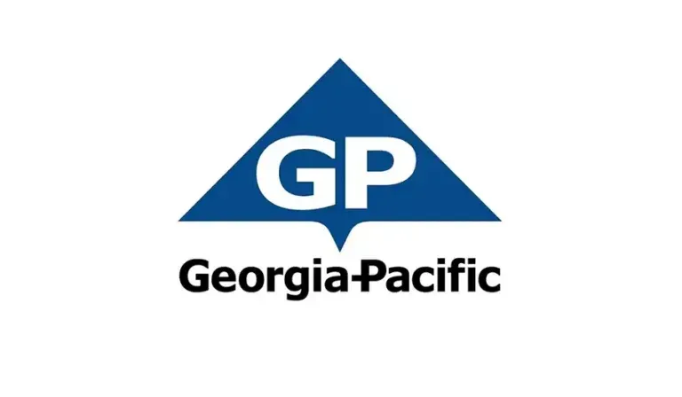 Logo of Georgia-Pacific: Blue triangle with 