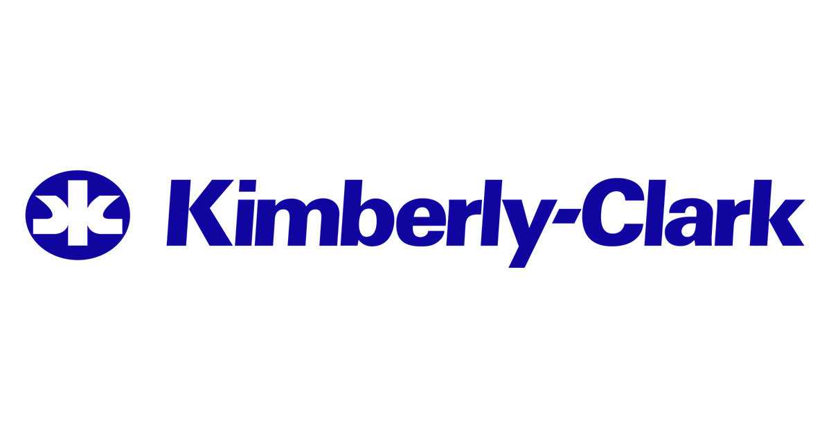 Kimberly-Clark logo: blue text and symbol on a white background.