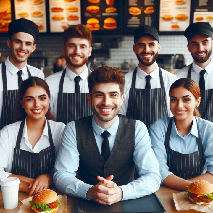 A group of people posing for a picture in a restaurant