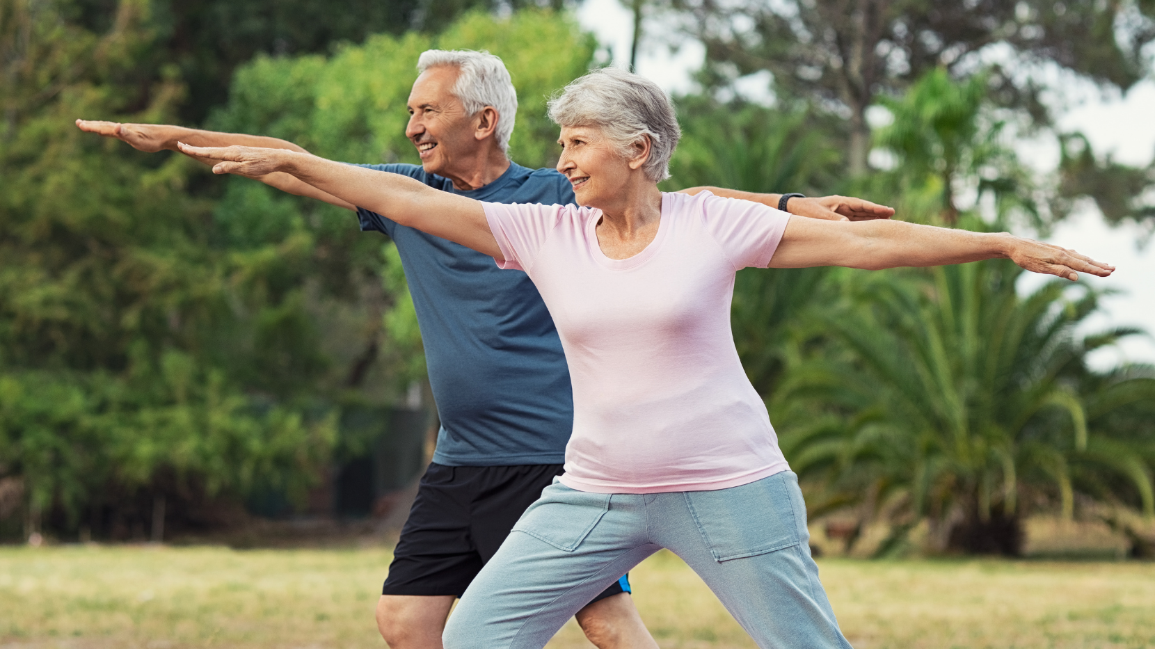 An older couple exercising with reduced muscle and joint pain