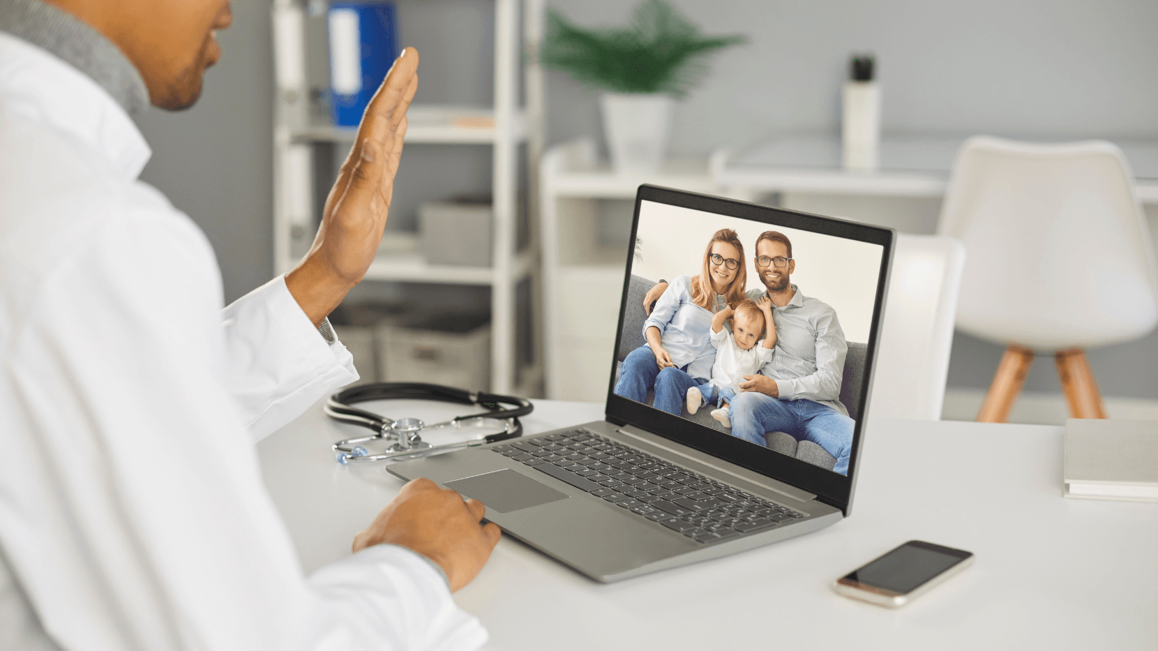 A Remote Telehealth call between a family and a pediatrician