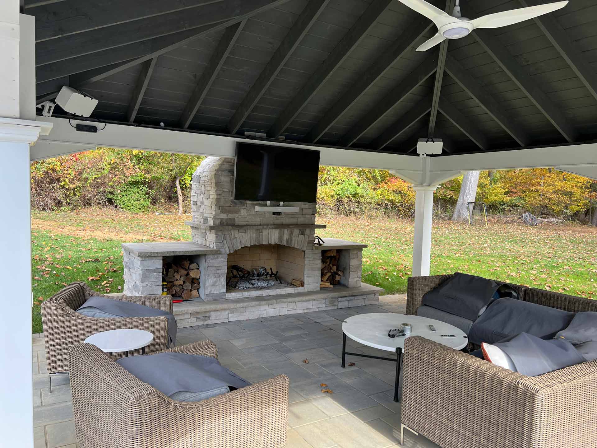 Outdoor Chimney with Table and Chairs — Middletown, Nj — Precision Landscape Contractors
