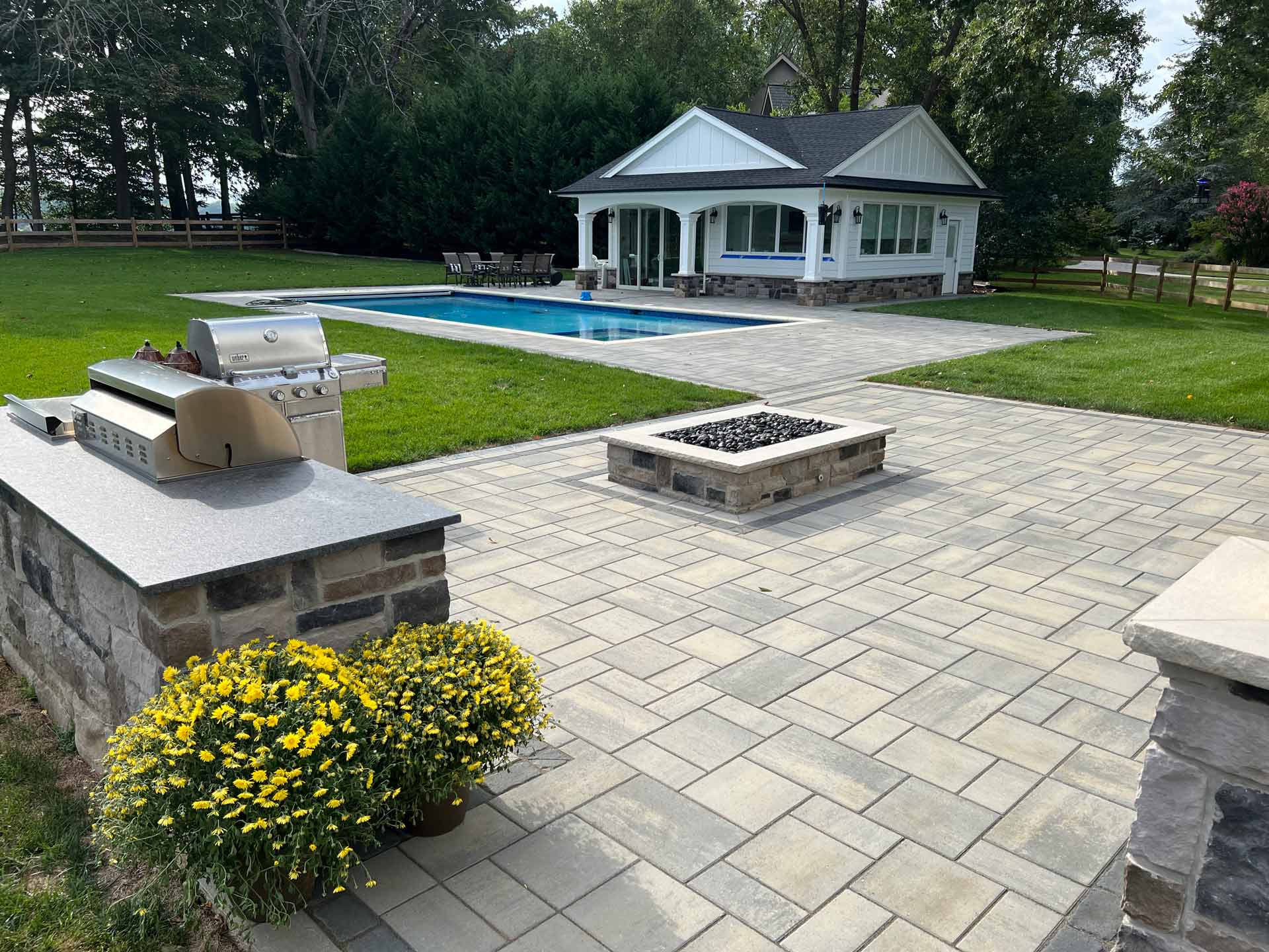 Outdoor with Swimming Pool, House and Grill Area — Middletown, Nj — Precision Landscape Contractors