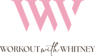 The logo for workout with whitney is pink and white.