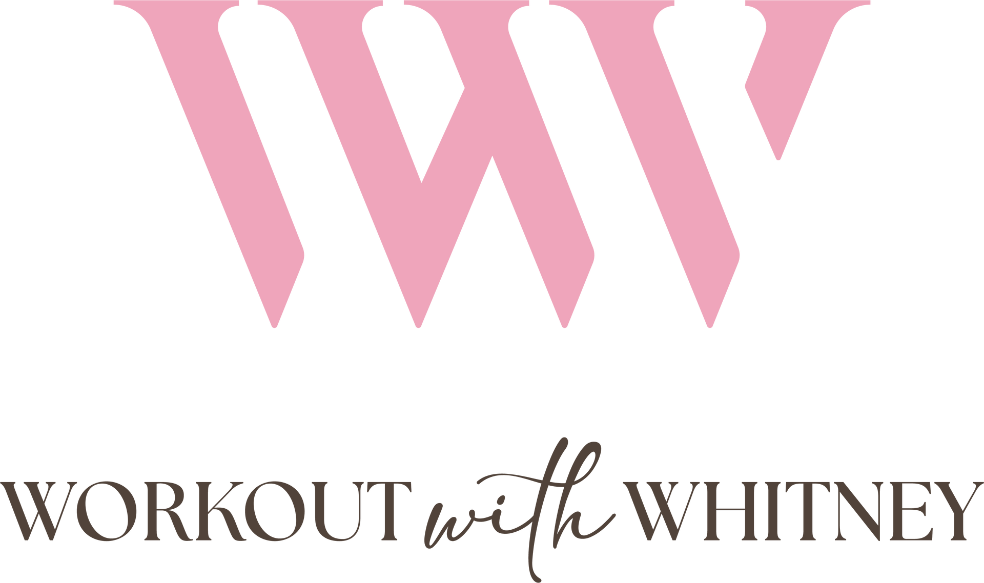 The logo for workout with whitney is pink and white.