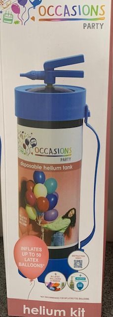 Box of Balloon Time and pink helium tank.