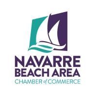 Logo for Navarre Beach Area Chamber of Commerce: teal and purple sailboat over blue water; navy text.