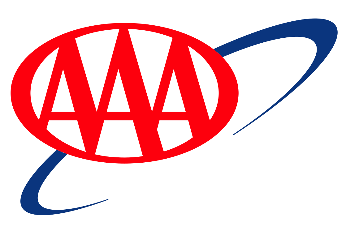 A red and blue aaa logo on a white background