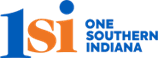 The logo for one southern indiana is blue and orange.