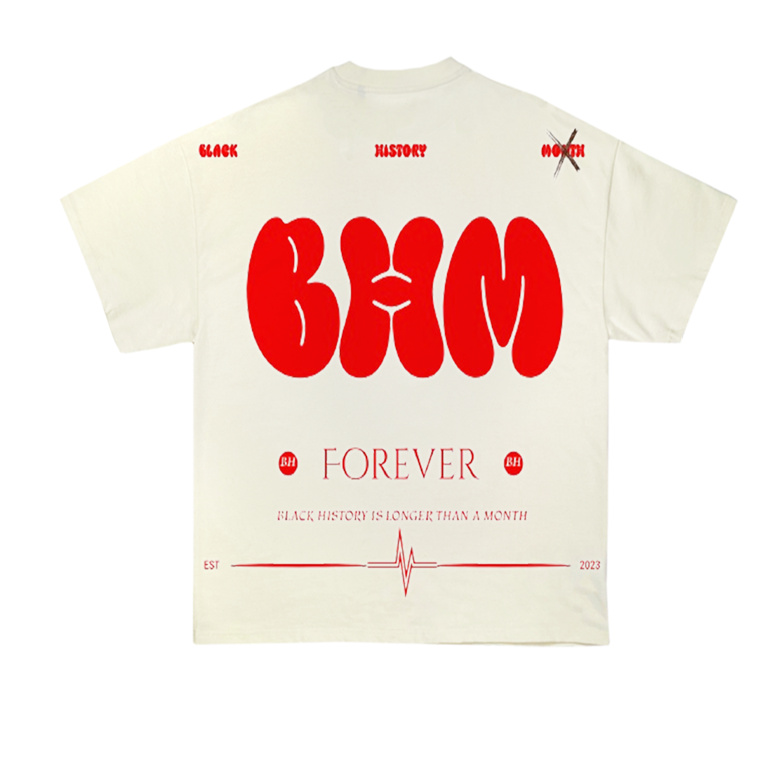 Cream-colored t-shirt with large red 