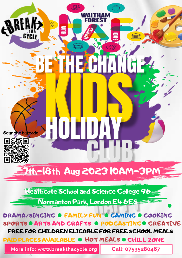 A poster for a kids holiday club with a basketball on it
