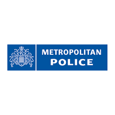 The logo for the metropolitan police is a blue sign with a coat of arms on it.