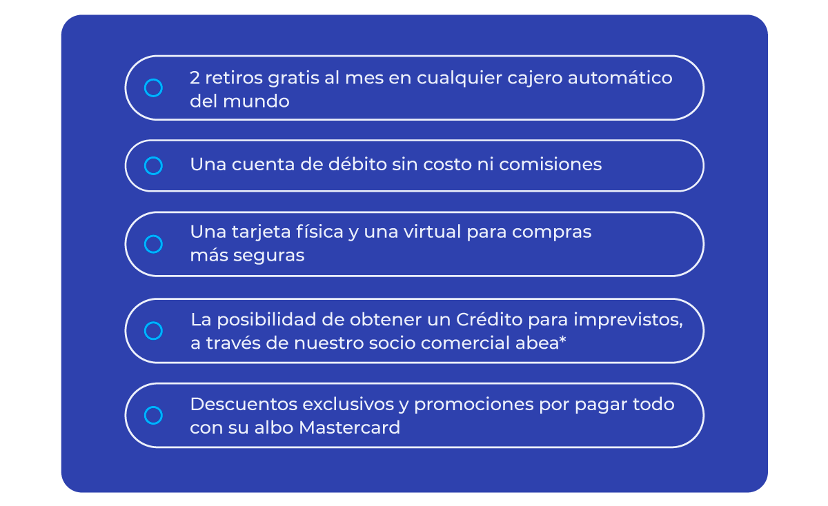 Una tarjeta azul con cuatro botones en español