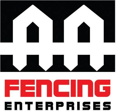 Logo: white fence design over red