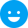 Blue circle with two white eyes and a smiling white mouth.
