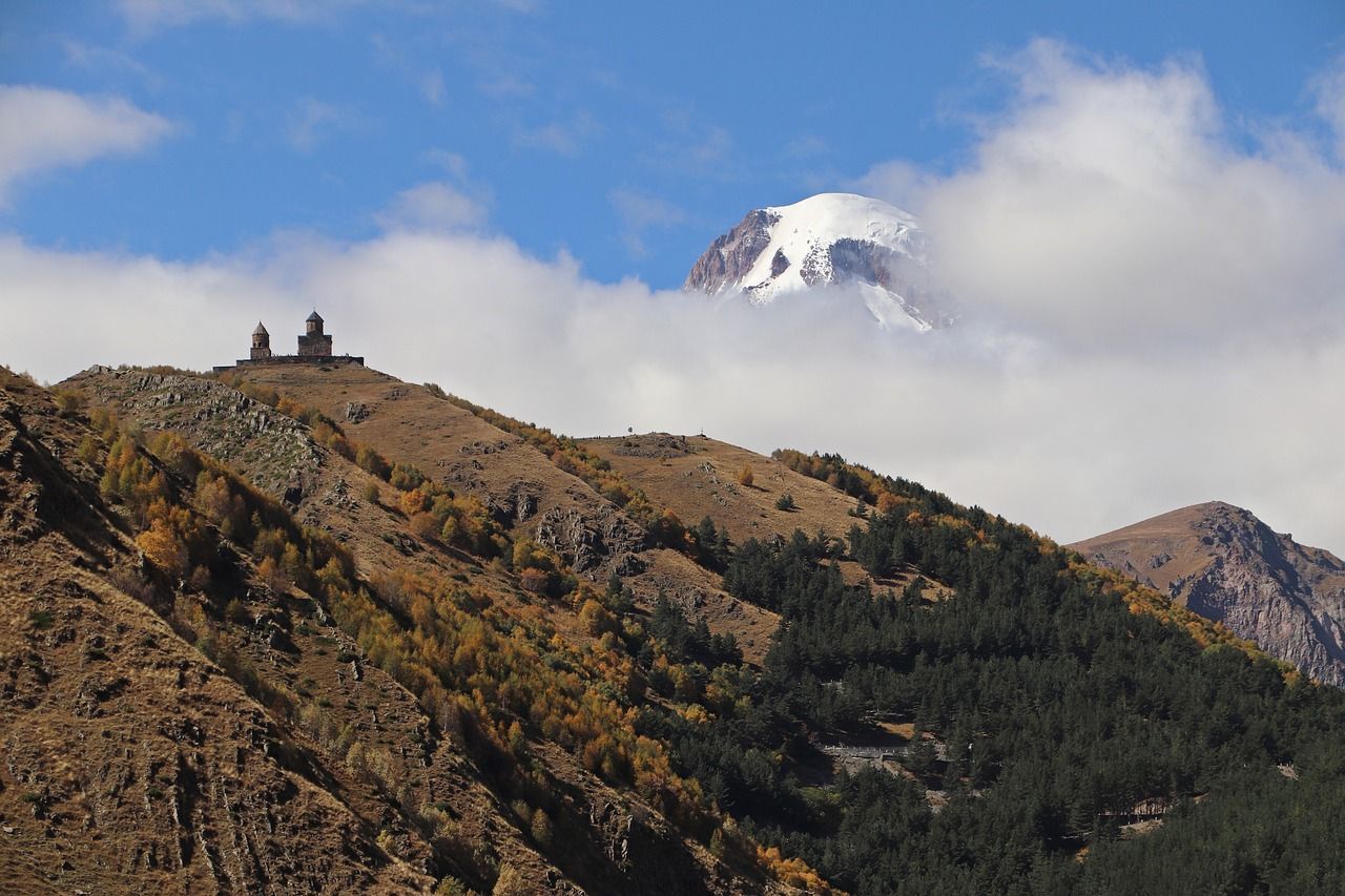 Kazbegi moutian in the fog