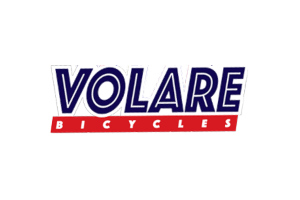 Het logo van volare fietsen staat op een witte achtergrond.