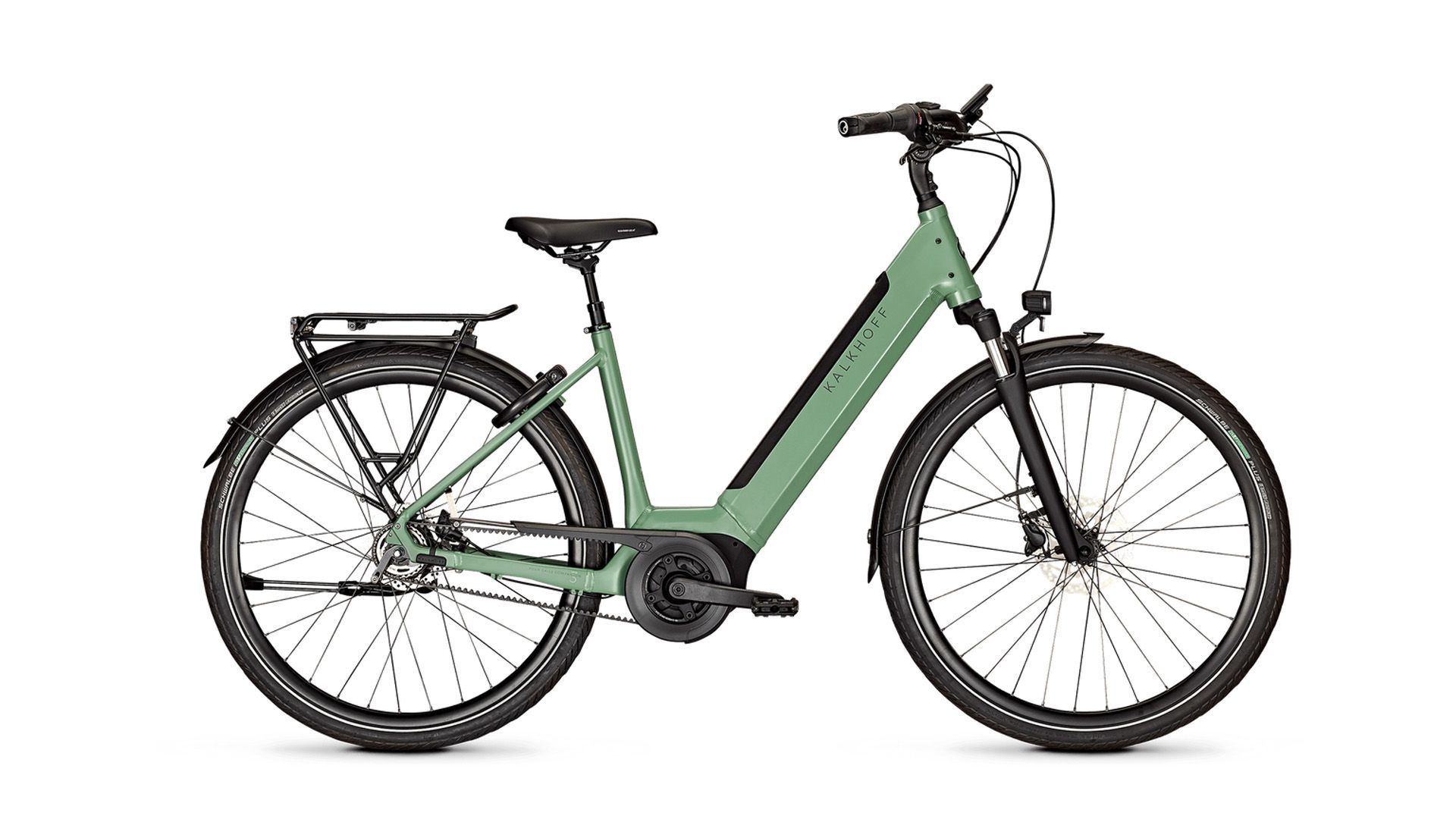 Op een witte achtergrond wordt een fiets van Kalkhoff weergegeven.