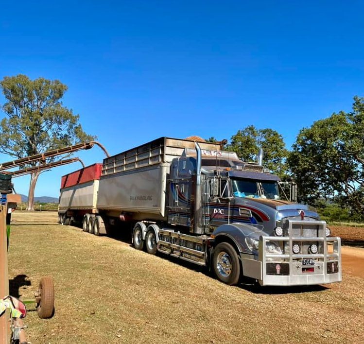 A Large Semi Truck Is Parked In A Grassy Field — BJC Transport In Wondai, QLD