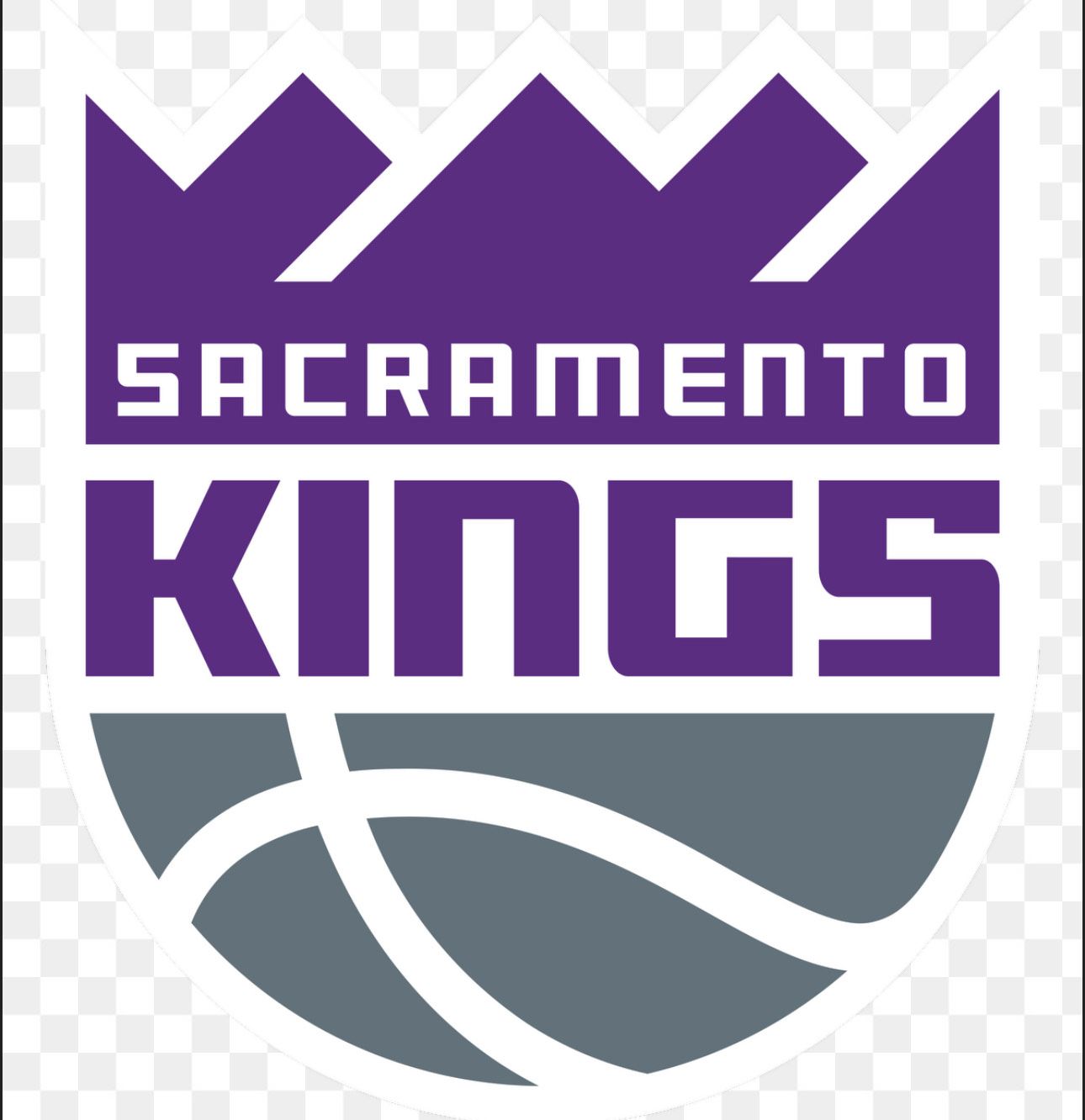 Sacramento Kings logo featuring a purple crown, text, and gray basketball design.