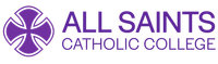 All Saints Catholic College logo with purple cross emblem and text