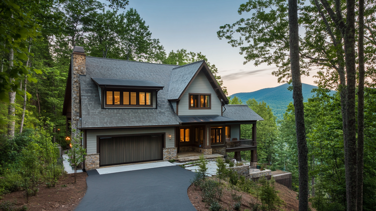 A large house is sitting on top of a hill surrounded by trees.