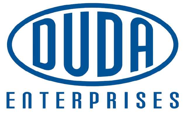 Duva Enterprises logo in blue text with oval emblem on white background