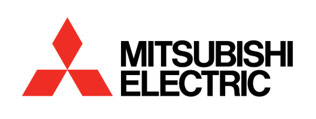 The logo for mitsubishi electric is red and black on a white background.