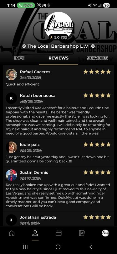 Mobile screen showing a list of five-star customer reviews for 