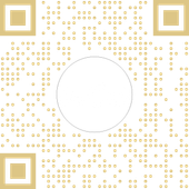A transparent QR code with gold square corners and dots, featuring