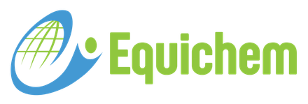 The logo for equichem is blue and green with a globe in the middle.