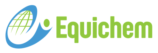 The logo for equichem is blue and green with a globe in the middle.