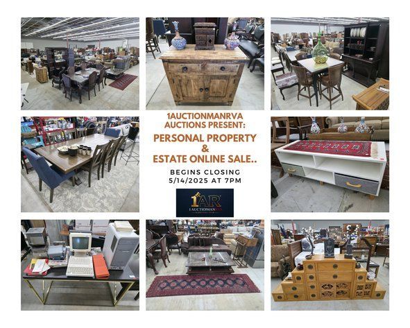 A collage of pictures of furniture for a personal property and estate online sale.