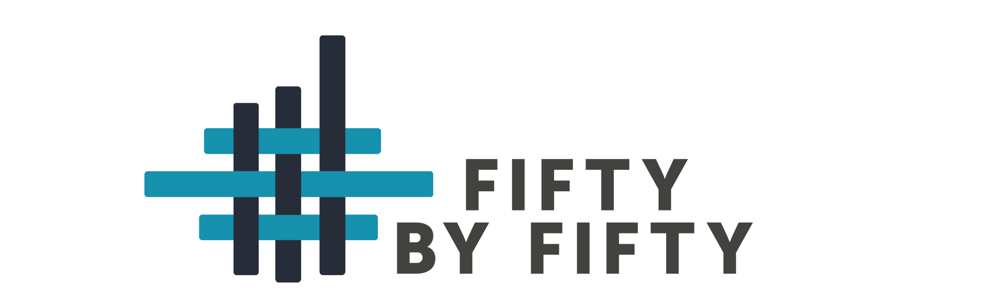 A logo for fifty by fifty with a hashtag on it