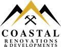 Logo: Black mountain silhouettes over gold peak, crossed hammers, and "Coastal Renovations & Developments" text.