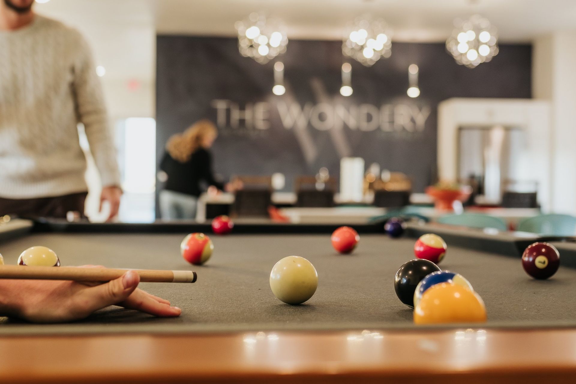 A pool table inside the clubhouse.