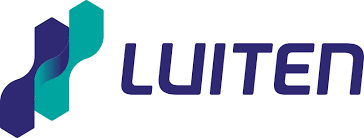 Een blauw-wit logo voor luiten greenhouses