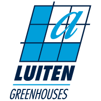 Een blauw-wit logo voor luiten greenhouses