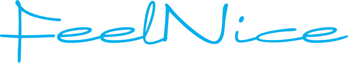"FeelNice" in lichtblauw handschrift.