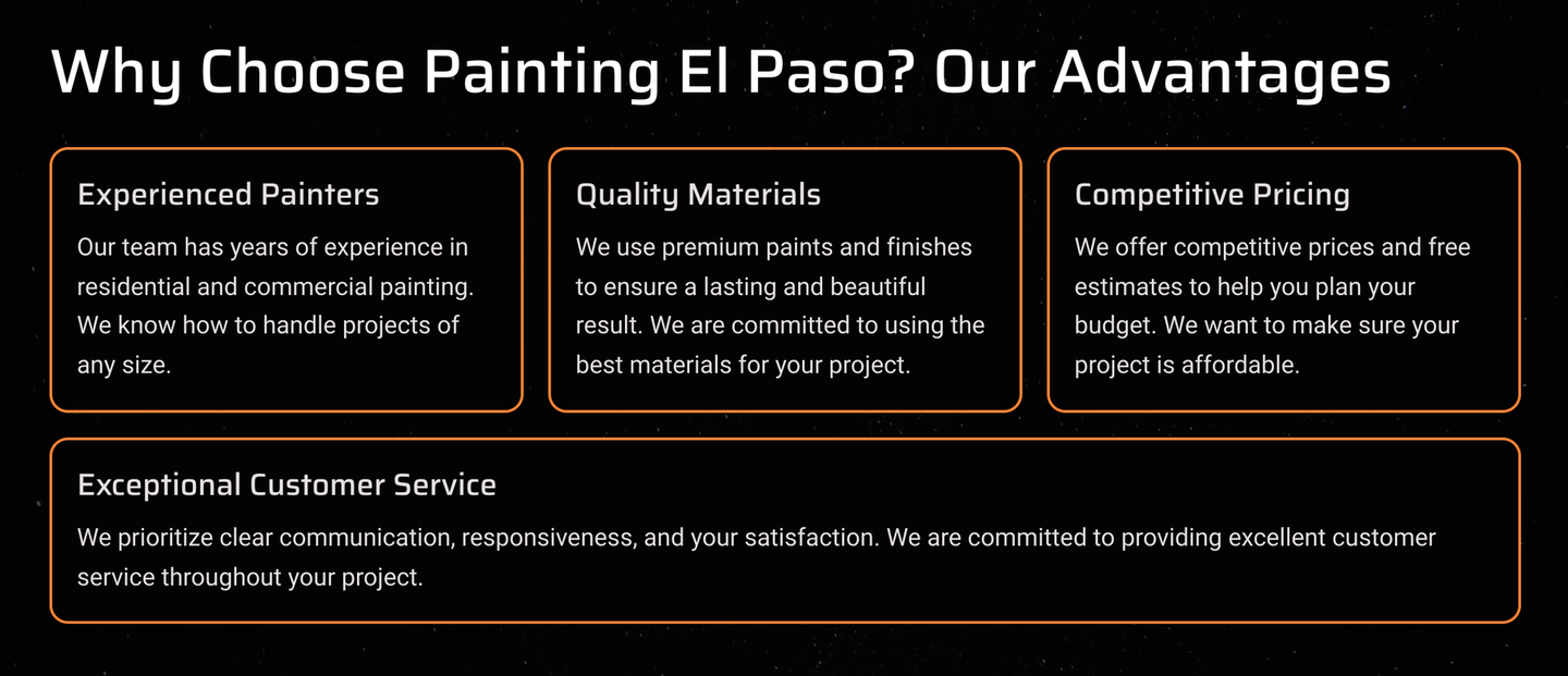 A black background with orange text that says `` about painting el paso : our commitment to quality ''